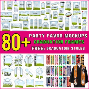 80+ Party Favor Mockups Bundle -  Chip bag, Water Bottle Mockup, Party Favor Mockup Bundle, Capri Sun, Canva Frame Mockups