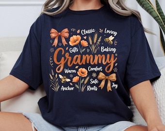 Floral Safe Grammy Shirt Mothers Day Gift Orange Poppy Tee Coquette Bow Grandmother Top Cottagecore Apparel Sweet Baking Grammy Gift T-Shirt
