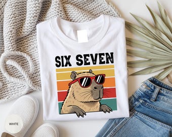 Six Seven Birthday Capybara Shirt, Retro Sunset Sunglasses Tee, 7th Birthday Boy Gift Sweatshirt, Capybara Funny Tee, Kid Capybara T Shirt