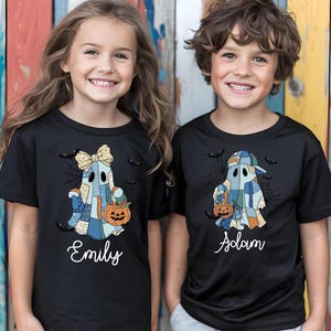 Patchwork Ghost Kids Halloween T-shirt: Spooky Personalized Tee