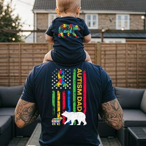 Autism Dad Tee, Puzzle Bear Matching Shirts, Autism Awareness Sweatshirt, Dad And Baby Bundle Tee