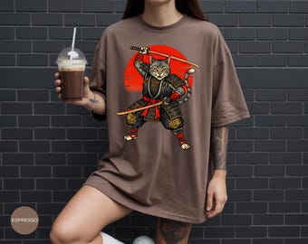 Comfort Colors Samurai Cat T-Shirt: Japanese Warrior Kitten Tee