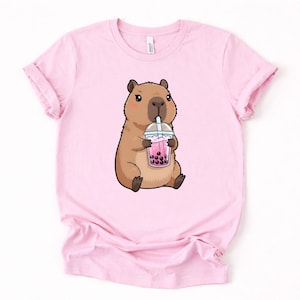 Capybara Boba Tea Kids T-shirt, Cute Capybara Bubble Tea Youth Shirt, Capy Drinking Tapioca Gift Sweatshirt, Toddler Animal Lover Gift Tee