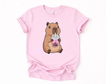 Capybara Boba Tea Kids T-shirt, Cute Capybara Bubble Tea Youth Shirt, Capy Drinking Tapioca Gift Sweatshirt, Toddler Animal Lover Gift Tee