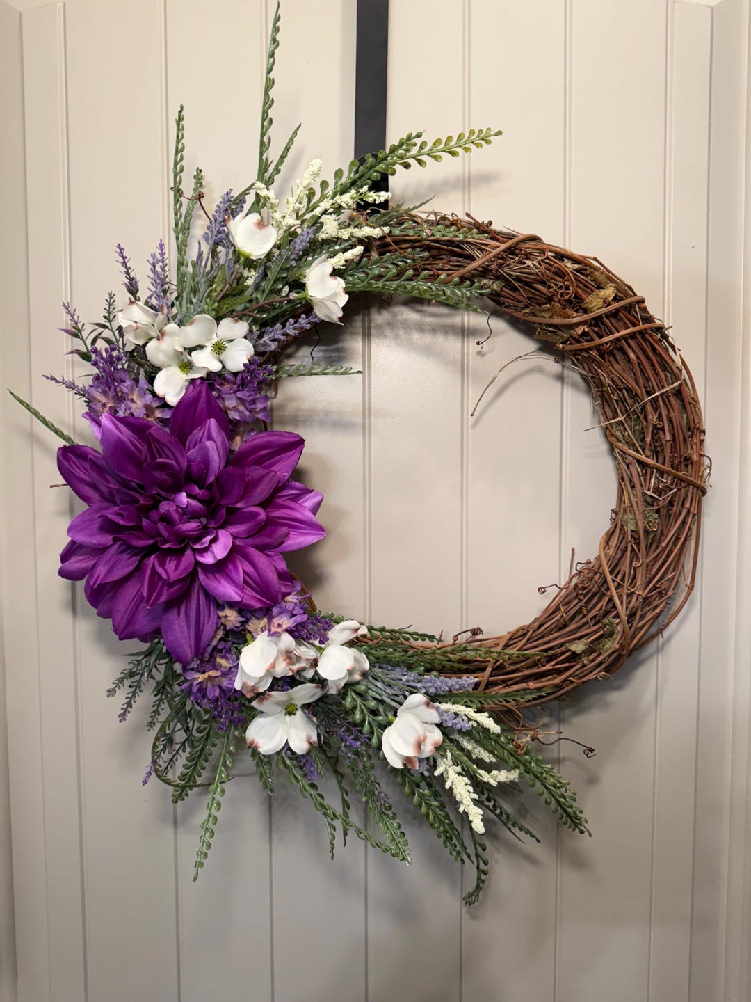 Purple Floral Grapevine Wreath | Spring & Summer Door Decor | Rustic ...