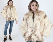 Vintage Lamb Fur Coat Mongolian Lamb Coat Persian Lamb Coat Real Fur Coat 70s Marbled Shaggy Curly Shearling Boho Womens Ivory Jacket