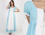 Vintage 1969 Gunne Sax Dress Black Label Dress 70s Renaissance Fair Dress Corset Dress Pastel Gingham Dirndl Boho Wedding Maxi Dress