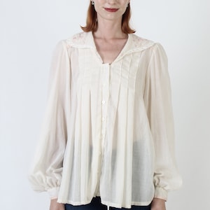 Gunne Sax Blouse Ivory Jessica McClintock Tunic Vintage Victorian Gunnies Embroidered Blouse image 3