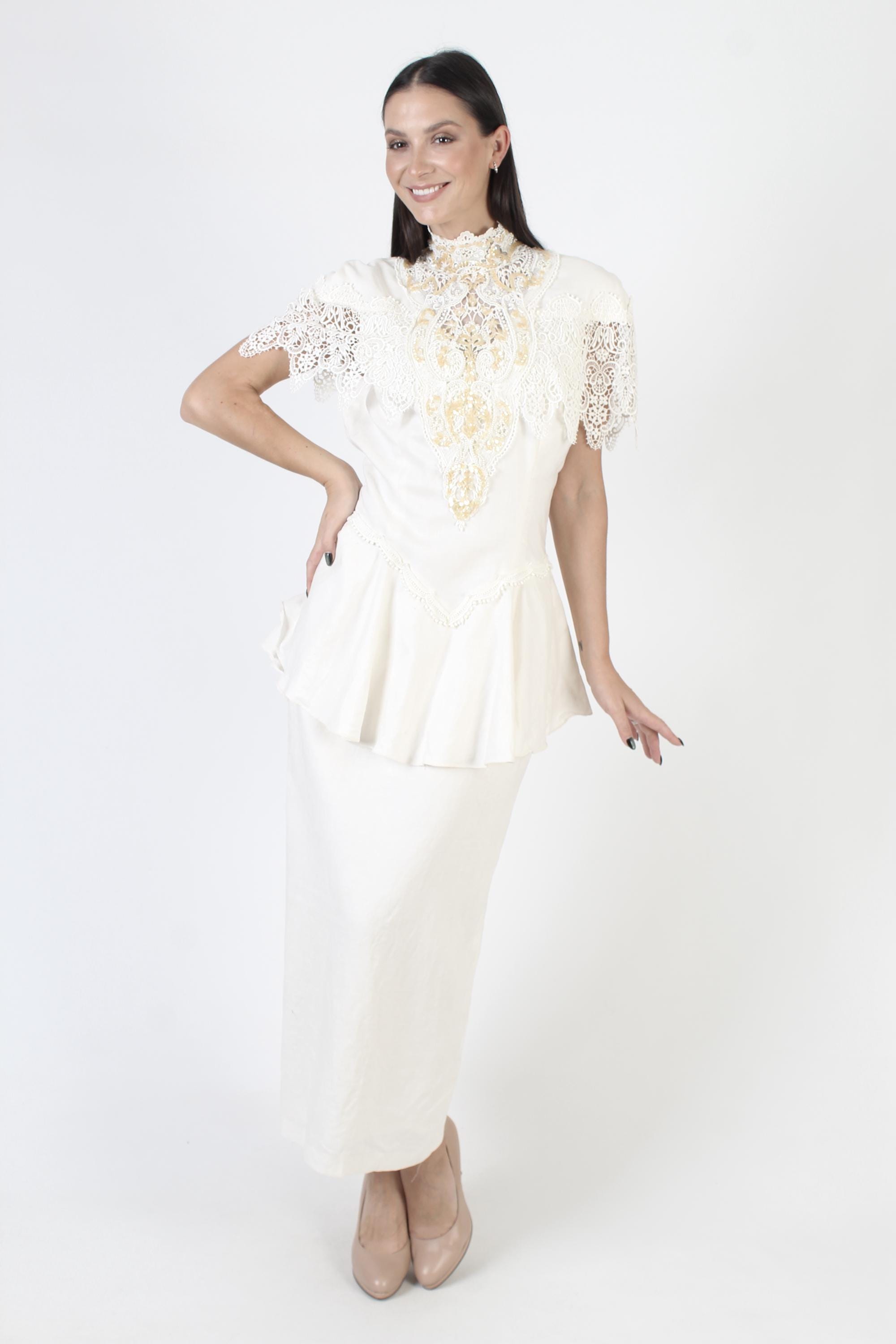 Jessica Mcclintock Linen Dress, Romantic Victorian Wedding Gown