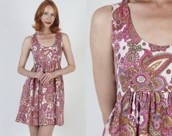 High Waisted 60s Micro Mini Dress Vintage All Over Print Go Go Frock Cocktail Party Short Frock