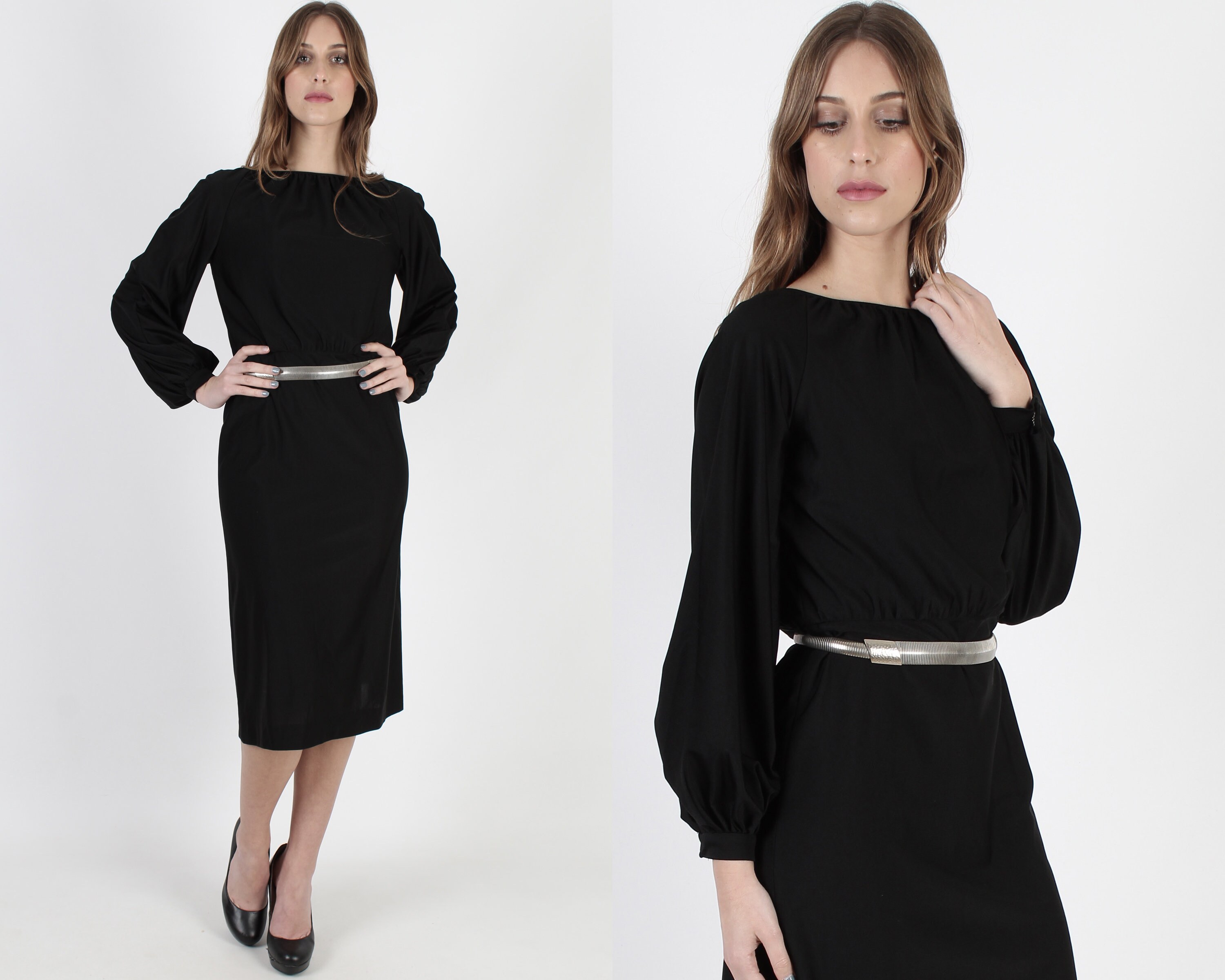Vintage 70s All Black Evening Dress 
