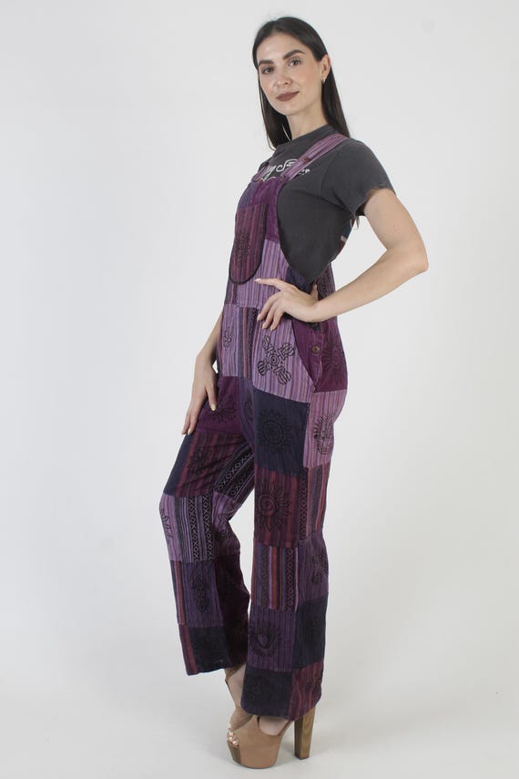 Patchwork Jumpsuit With Pockets, Ethnic Grunge Ov… - image 4