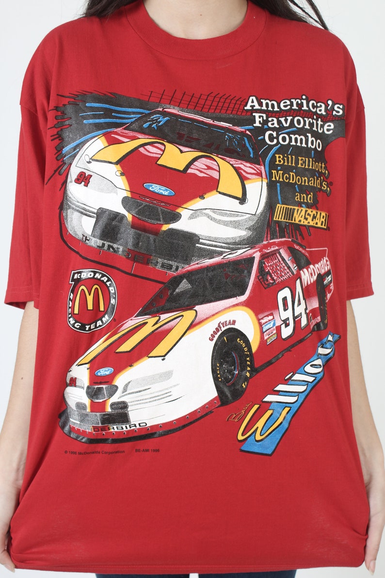 Bill Elliott McDonalds NASCAR T Shirt Vintage 1996 Race Car Tee Mens 90s 2 Double Sided XL image 6