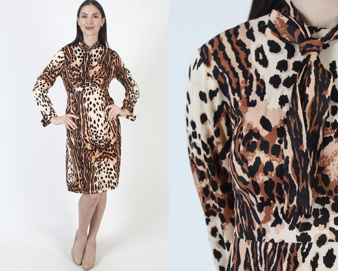 Animal Print Dress, Tropical Jungle Graphic, Neck Tie Safari Mini ...