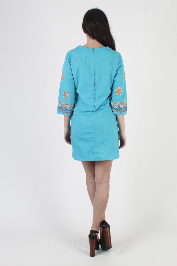 Teal Embroidered Caftan Bell Sleeve Turquoise Min… - image 5
