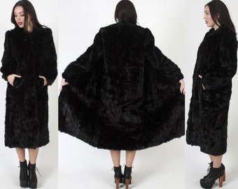 Dark Mahogany Full Length Mink Coat / 80s Feathered Patchwork Fur Jacket / Vintage Plush Womens Stroller Long Overcoat