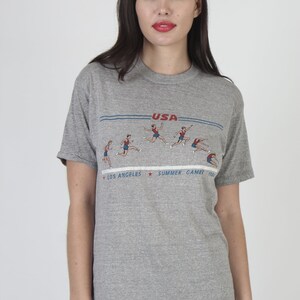 1984 Heather Grey USA Olympic Games T Shirt, Soft And Thin Single Stitch Tee, 80s Vintage Summer Games L image 3