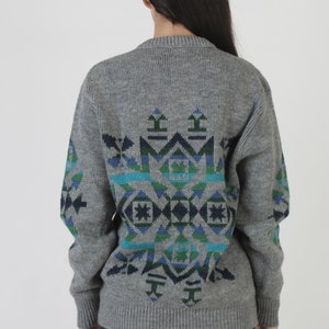 Pendleton Southwestern Sweater / Grey Rainbow Knit Chief Joseph Design / Vintage Native American Unisex Wool Jumper XL image 6
