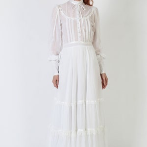 Gunne Sax Victorian Inspired Bridal Dress / Jessica McClintock All White High Neck Maxi / Vintage Old Fashioned Cottagecore Gown image 3