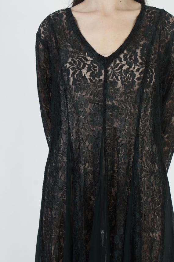 chinese dress ladies Weslyn Black Satin Lace High Slit Dress main image 1