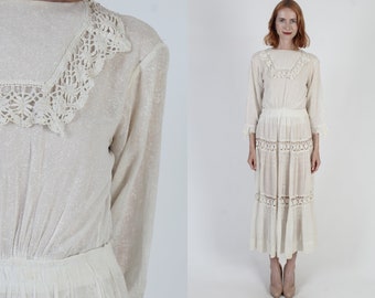 1900s Off White Edwardian Dress Sheer Cotton Victorian Wedding Gown 20s Womens Linen Deco Lawn Bridal Dress