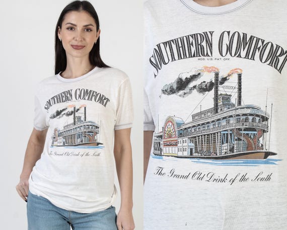 Southern Comfort T-shirt, Paper Thin White Tee, Vintage 70s