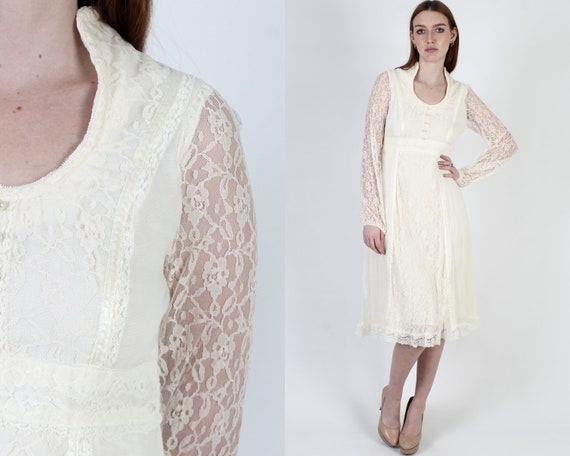 Vintage 70s Cream Lace Prairie Dress