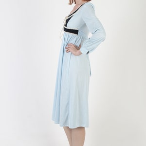 Navy Velvet Corset Dress Vintage 70s Plain Blue Bohemian Midi Waist Sash Medieval Times Festival Outfit image 5
