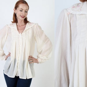 Gunne Sax Blouse Ivory Jessica McClintock Tunic Vintage Victorian Gunnies Embroidered Blouse image 1