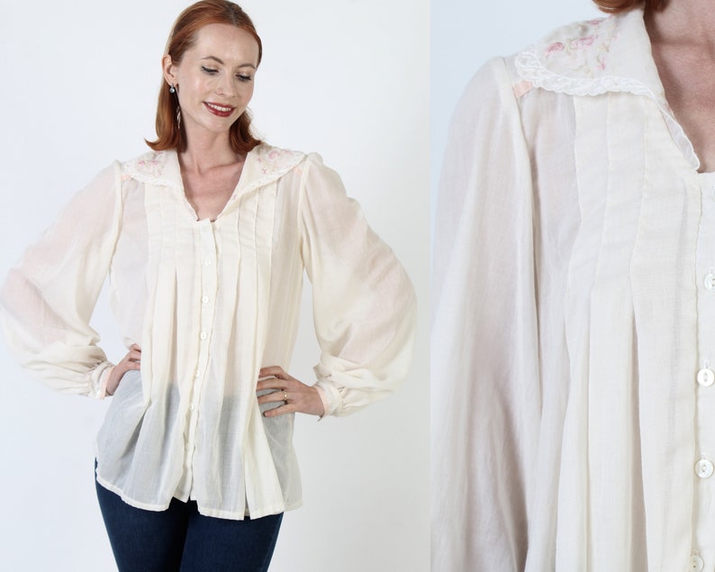 Gunne Sax Blouse Ivory Jessica McClintock Tunic Vintage Victorian Gunnies Embroidered Blouse image 1