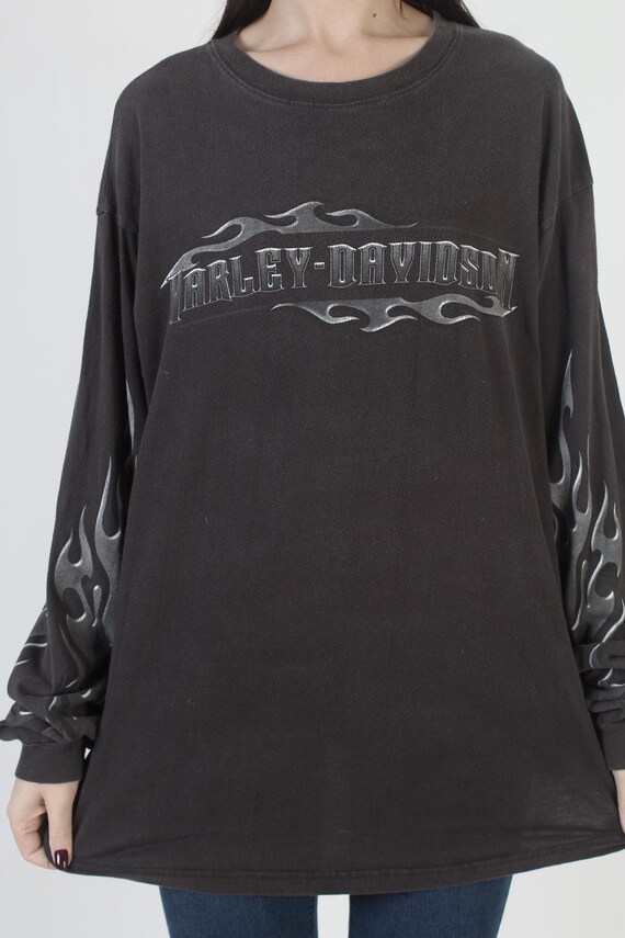 Harley Davidson Long Sleeve Flame T-shirt, Double Sided Motorcycle