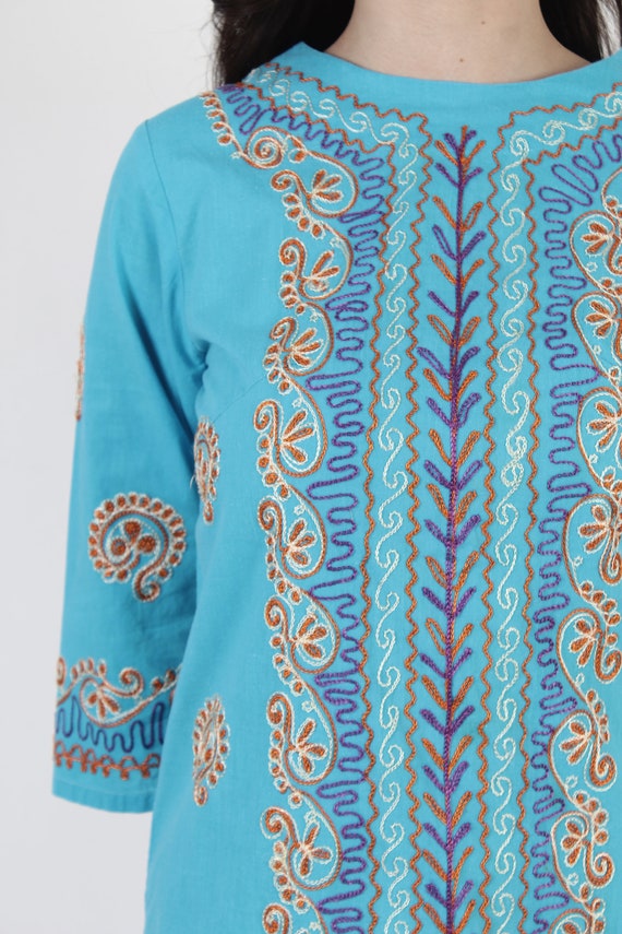 Teal Embroidered Caftan Bell Sleeve Turquoise Min… - image 6