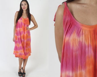 Thin Sheer Tie Dye Cotton Dress / Tie Dye Beach Cover Up / Vintage Authentic Mexican Style Sundress