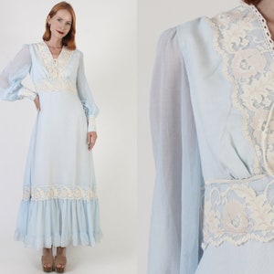 Baby Blue Lace Up Corset Dress Renaissance Faire Style Clothing 70s Prairie Poet Sleeves Fairycore Bridal Gown