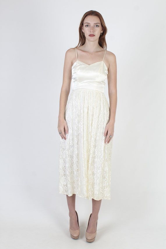 Crisp Ivory Lace Satin Dress Size Small, Spaghett… - image 3