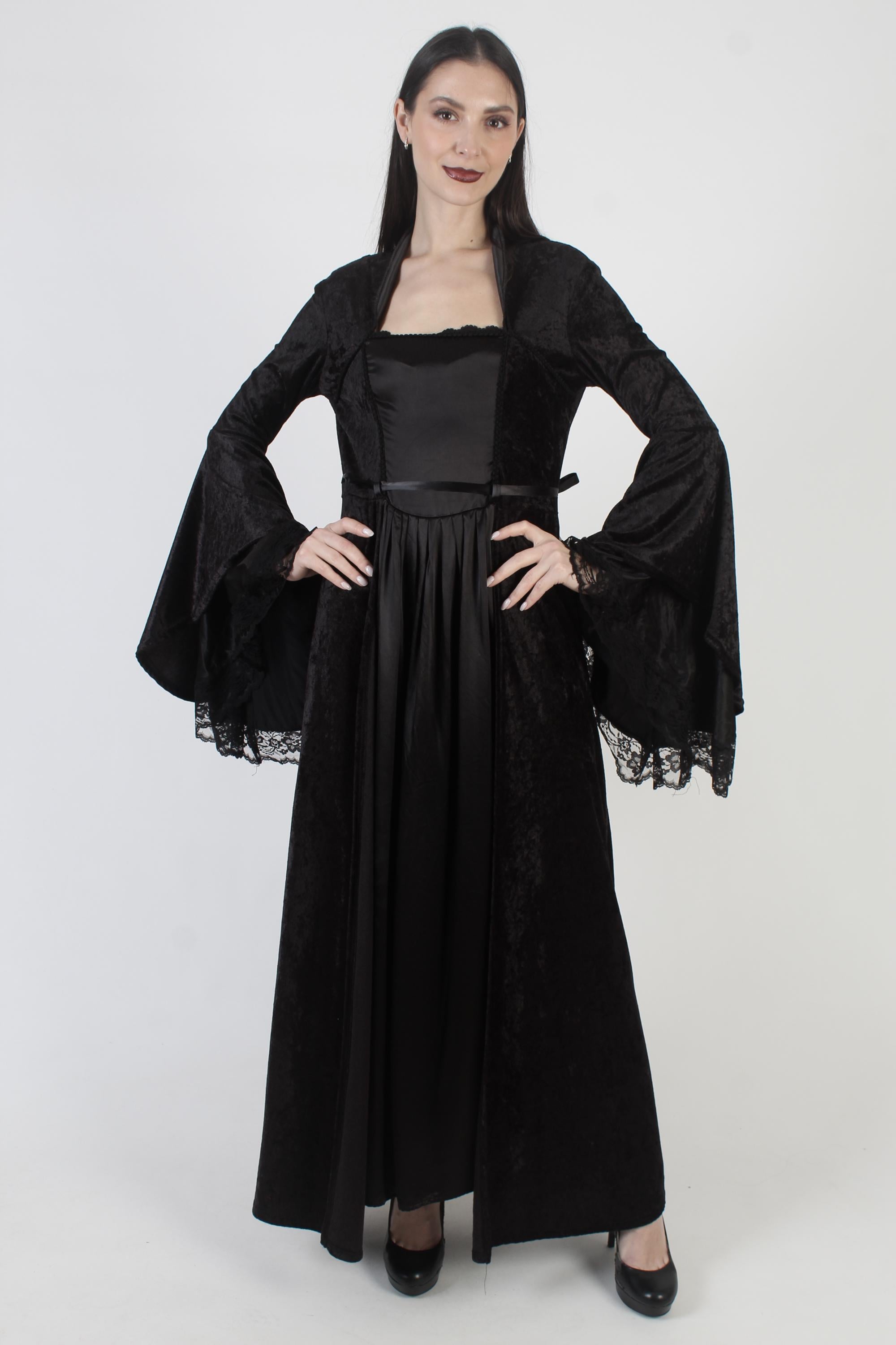 Black Velvet Lip Service Dress, Womens Steampunk Maxi, Angel