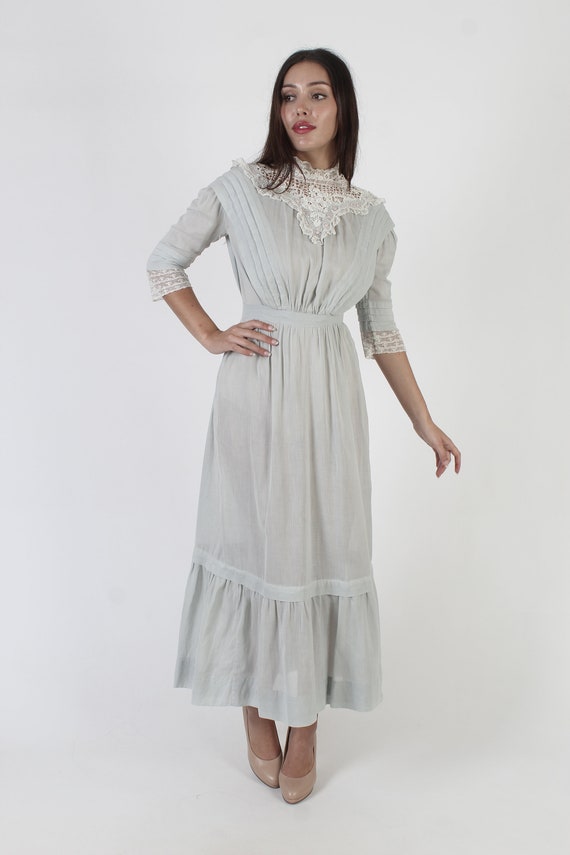 1900s White Crochet Edwardian Wedding Maxi Dress,… - image 2