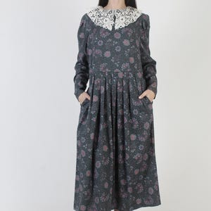 Laura Ashley Lace Collar Dress, Vintage Country Style, Large Wool Maxi With Pockets, Tag Size 14