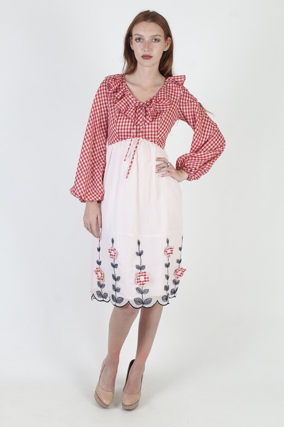 Americana Gingham Embroidered Picnic Dress, Red W… - image 3