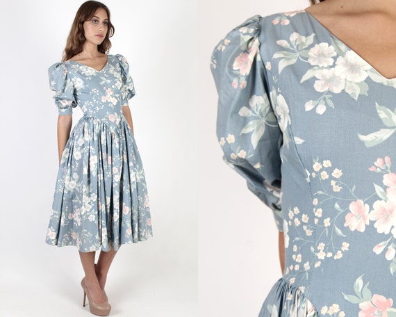 Country Garden Floral Sunday Dress / Vintage 80s P