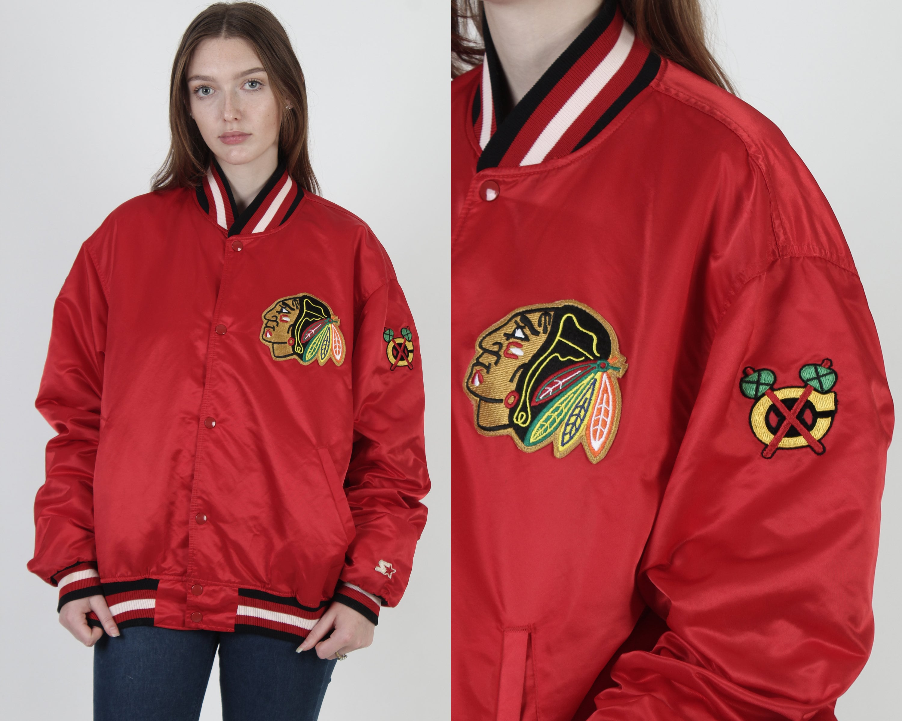 Vintage 80s Blackhawks Chicago Zip Anorak Puffer Jacket