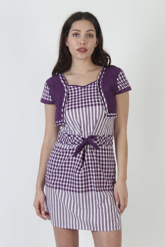 women purple gingham dress Gingham Sleeveless Wrap Front Tie Athletic Dress