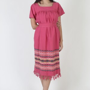 Traditional Aztec Embroidered Guatemalan Fringe Dress With Matching Waist Belt And Pockets image 2