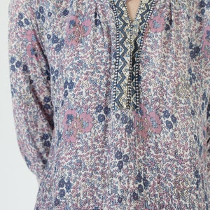 Authentic Kaiser Brand India Guaze Dress / Thin Purple Floral Block Print Cotton / Ethnic Sheer Summer Midi Size S image 8