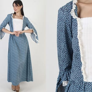 Abito in calicò vecchio stile, stile country western, abito da bella del sud, maniche a campana ad angelo
