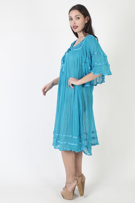 Teal Angel Sleeve Gauze Dress / Thin Big Lightwei… - image 4