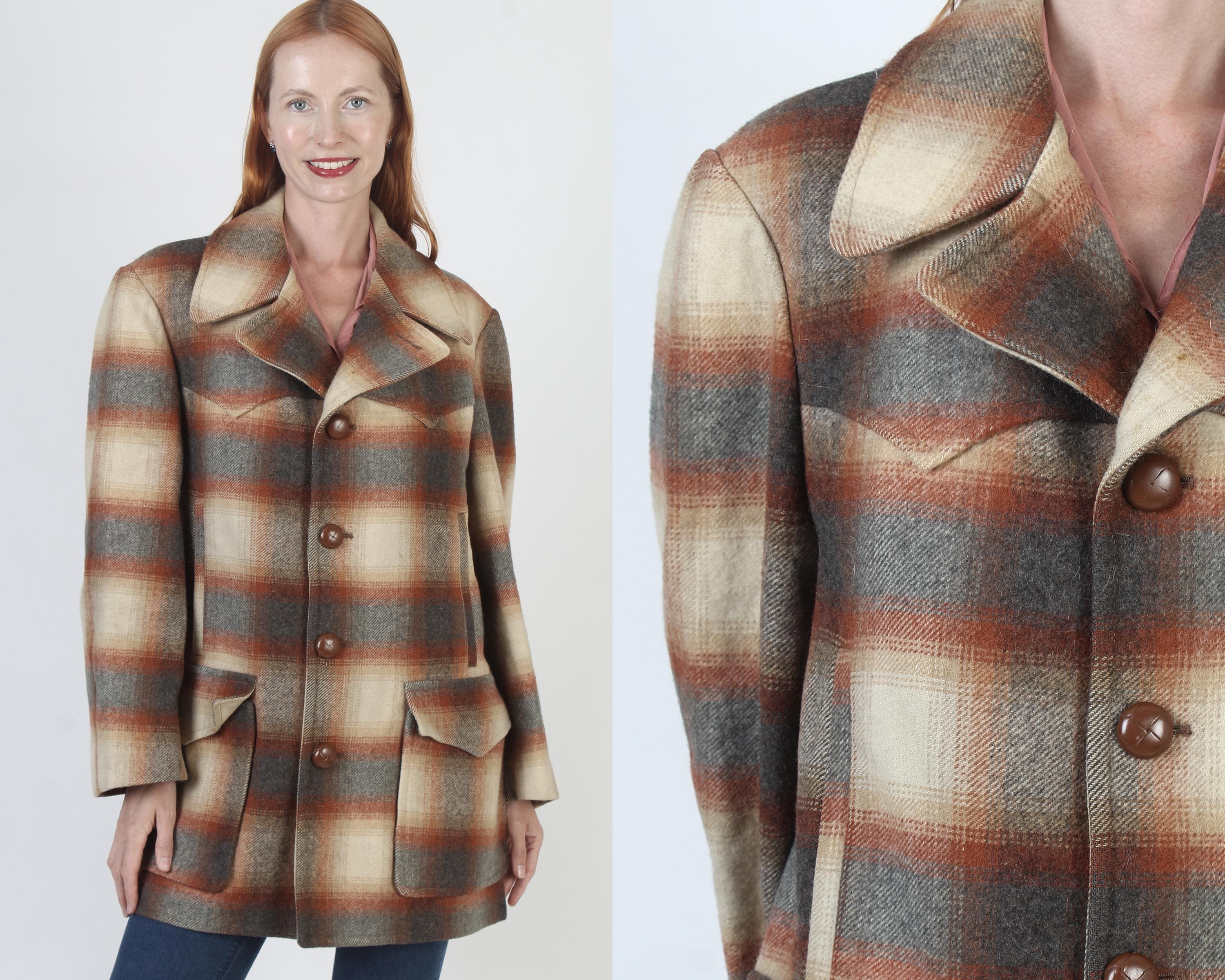 Vintage 60s Pendleton Hunting Jacket, Wool Shadow Plaid Coat, Mens