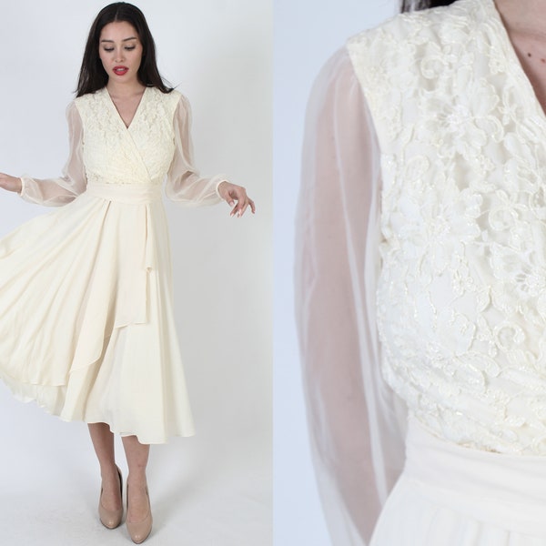 GREEN SWIRL FRILL PARTY DRESS- OFF WHITE