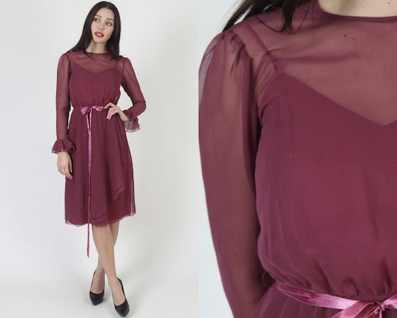 sheer maroon dress Burgundy Sheer Hem Sleeveless Maxi Dress