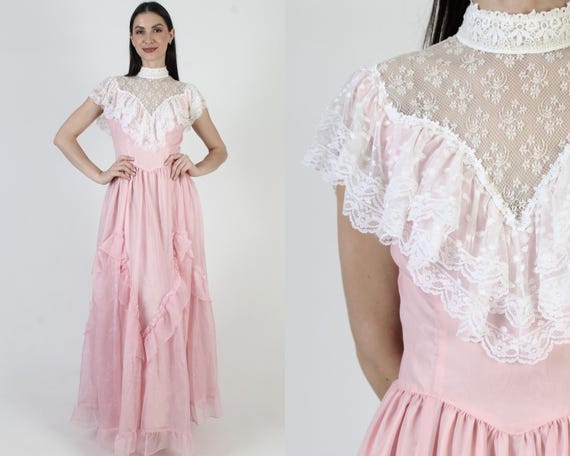 Pink Jessica McClintock Dress, Lace Gunne Sax Gown, Victoria Style Prom, Tag Size 9